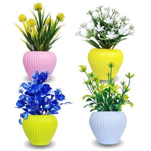 flora planet® artificial plants pack of 4 | multi variety | durable plastic | ideal for hassle free home decor and wall decor | 6 cm x 15 cm | perfect home decor items
