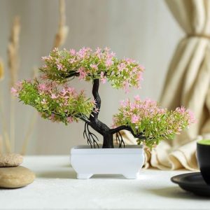 satyam kraft 1 pcs artificial small bonsai flower with designer pot | realistic looking no maintenance | flower pot for home decor,office decor, table decor.