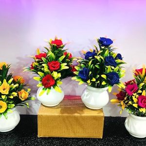 adirsa artificial flower| faux flower plant for home office decor | tabletop and desk decoration | artificial flower for balcony decor [multicolour, set of 4 ] plastic